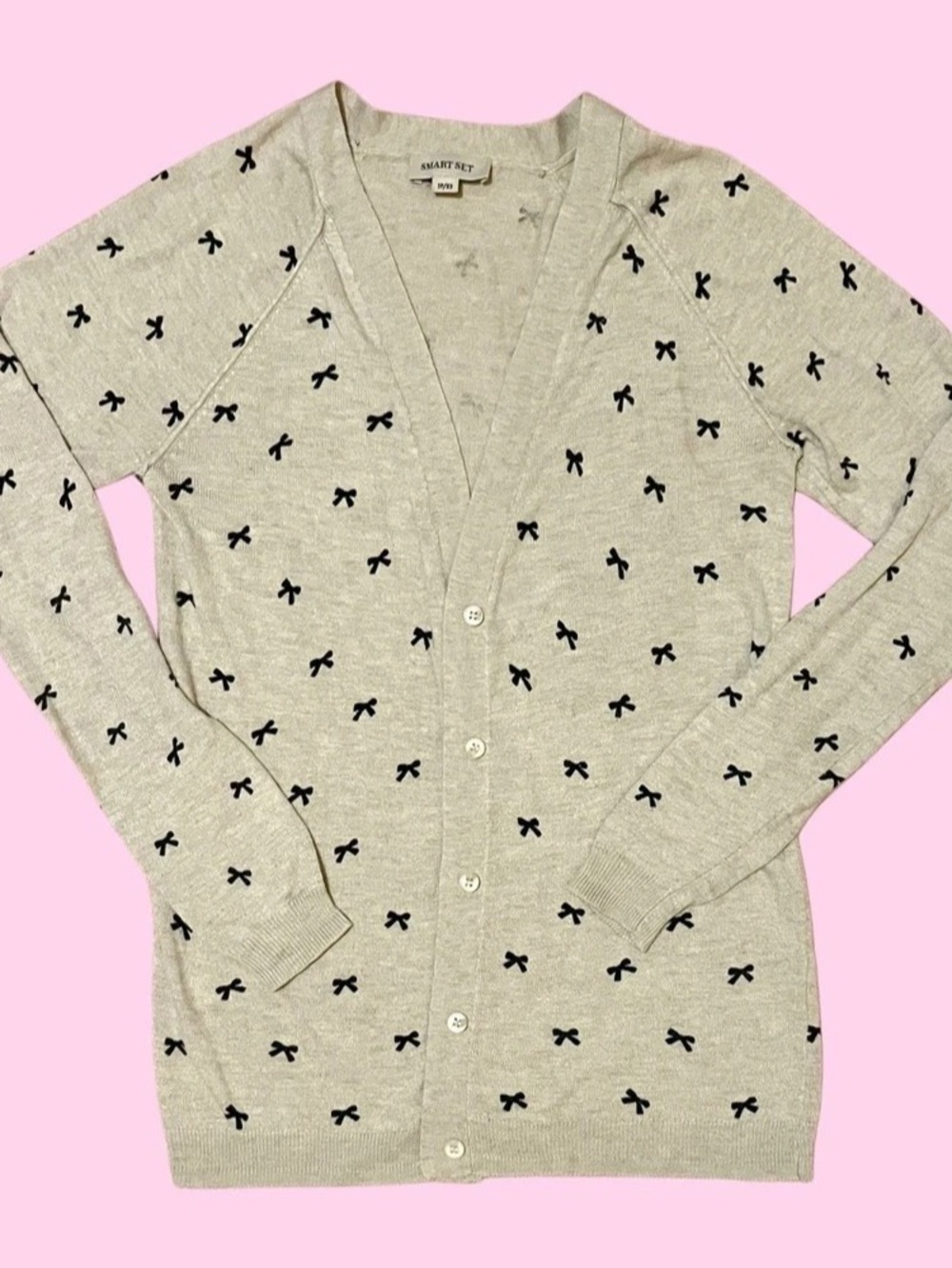 Smart Set Printed Button-Front Cardigan in beige